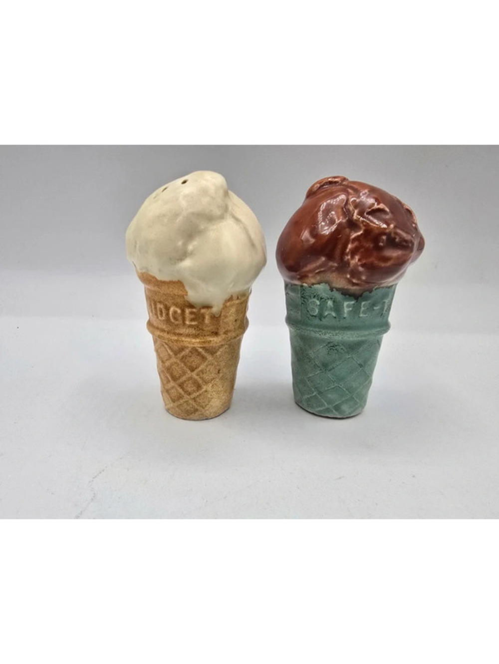 Vintage set of ceramic ice cream cone salt and pepper shakers